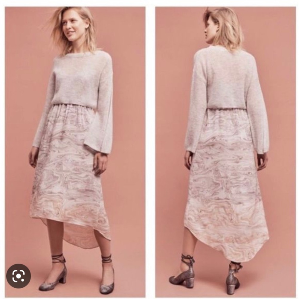 Anthropologie Sleeping in Snow Marble High Low Slip Dress - no sweater